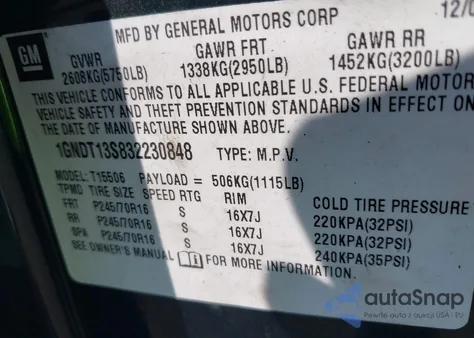 2003 Chevrolet Trailblazer из США, поврежденный, VIN 1ZNDT13S832230848